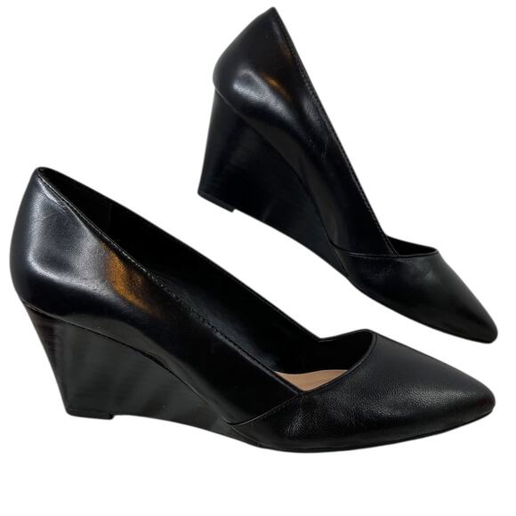 FRANCO SARTO Frankie Wedge Pump in Black Leather Women’s Sz. 7W Pointed Toe Heel - Picture 4 of 13